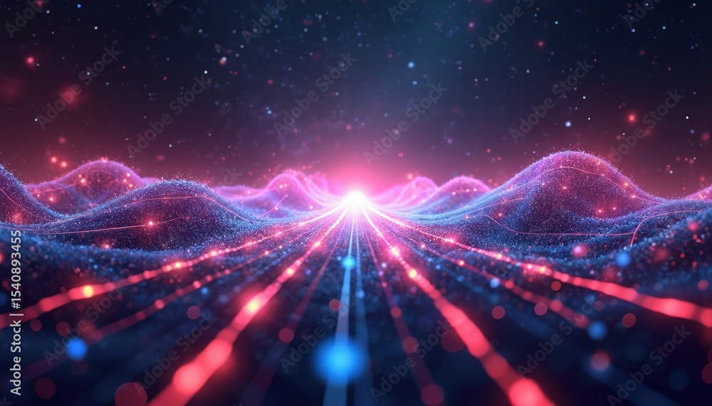 Poster abstract digital communication wave with glowing interconnected frequency lines. futuristic cyberspa