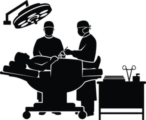 Surgical team performing operation in a modern hospital operating room silhouette depicting surgery healthcare and medicine