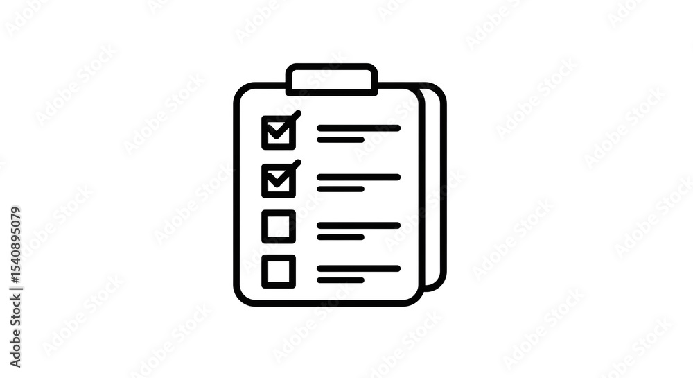 Poster a clipboard with checklist items marked and unmarked in a black outline on a white background