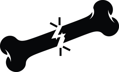 Simple black and white illustration of a fractured bone symbolizing injury trauma healthcare and orthopedics