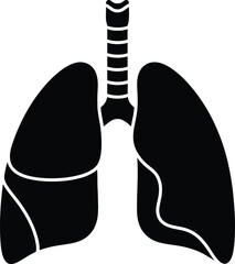 Anatomical illustration of the human lungs in a simplified black and white silhouette design representing the respiratory system
