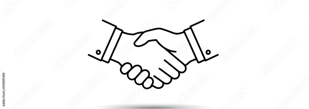 Poster a minimalistic line drawing of a handshake on a white background with icons below it