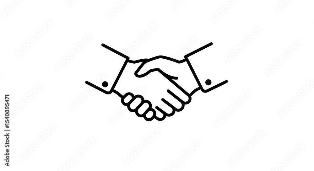Poster a simple line drawing of two hands shaking in agreement on a white background in a minimalist style