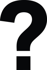 Bold black question mark symbol isolated on white background representing doubt query and uncertainty for design and communication