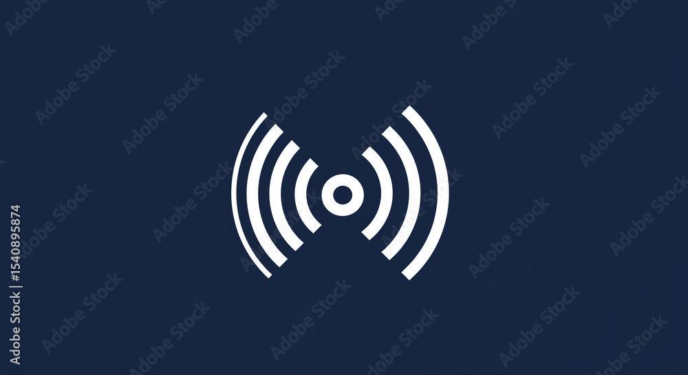 Poster White wifi signal icon with radiating waves on a dark blue background in a simple flat style