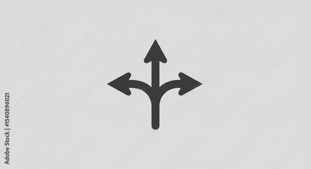 Poster a simple graphic of a black arrow splitting into three directions on a gray background plain image