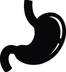 Simple black and white silhouette illustration of the human stomach digestive organ for medical anatomical education and health studies
