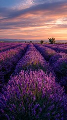 Obraz premium Lavender Fields in Full Bloom During Sunset Create Stunning Colorful Landscape