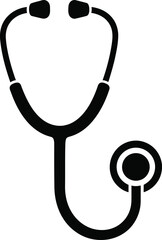 Black and white silhouette of a stethoscope medical equipment for doctors healthcare and medical professions design