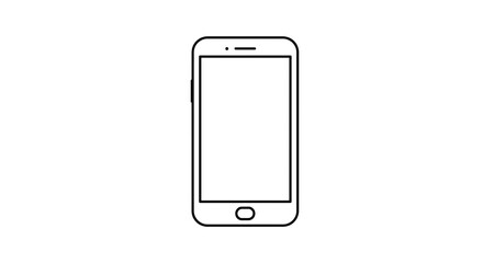 Simple line drawing of a smartphone with a blank screen on a plain white background centered in the image
