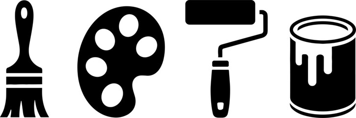 Fototapeta premium Paint Brush Palette Roller Paint Cans Set