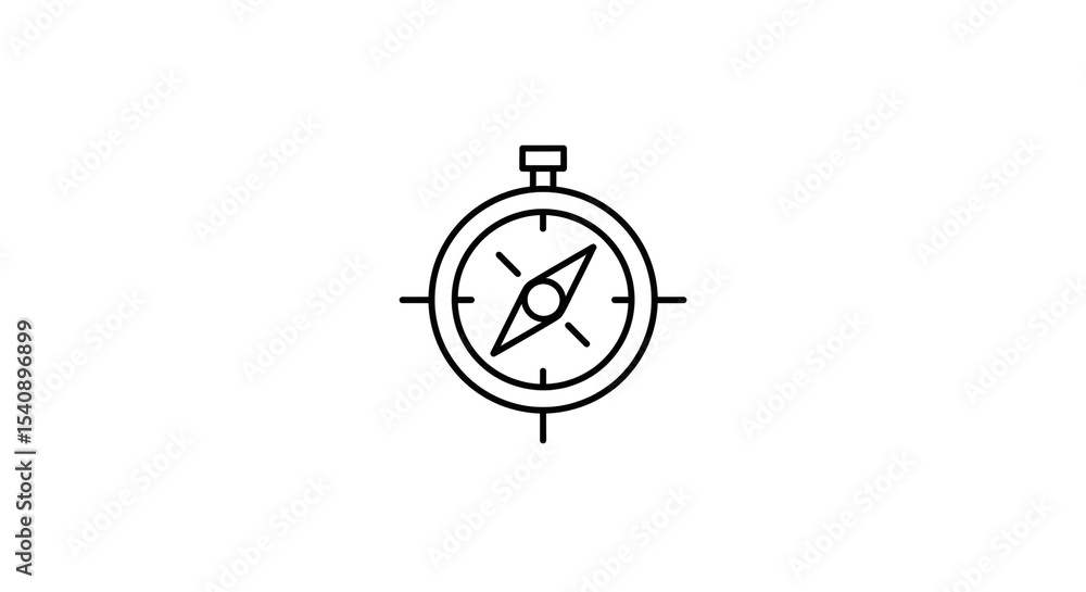 Poster a simple line drawing of a compass with a circular frame and needle on a white background plain styl