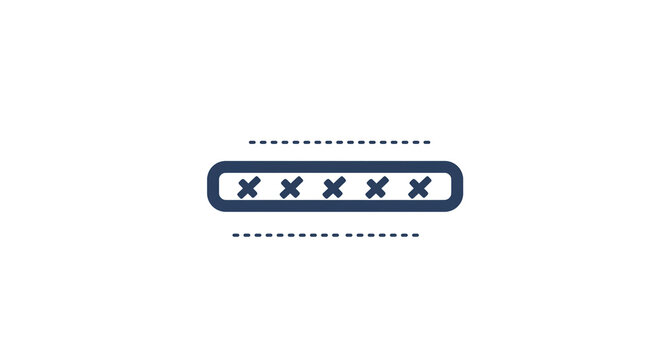 A dark blue rectangle with rounded corners containing five x symbols and dashed lines above and below it