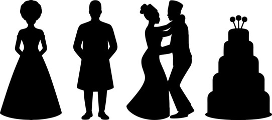 Black Wedding Couple Dancing Bride Groom Silhouettes and Cake