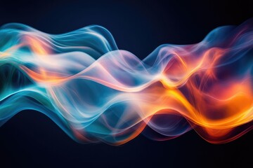 Obraz premium Abstract waves of vibrant blues and oranges flow across a dark background, creating a dynamic and mesmerizing visual.