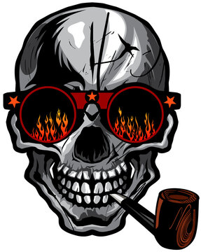 tete de mort pipe crane skull lunette ronde flamme feu
