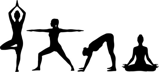 Yoga Woman Silhouettes Various Poses Meditation Fitness