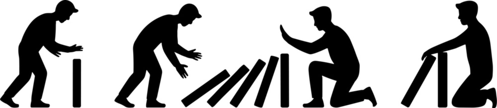 Man Stopping Domino Effect Prevention Chain Reaction