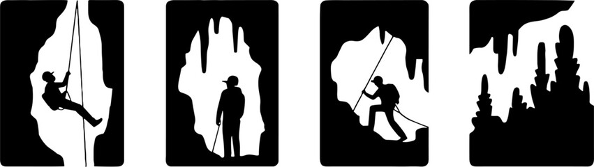 Silhouette Cave Exploration Scenes Hiking Spelunking Adventures