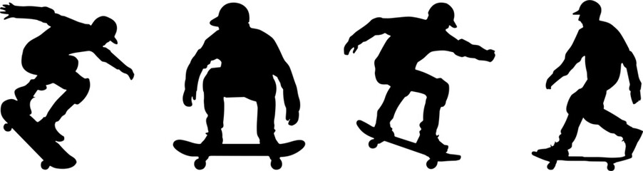 Skateboarder Silhouettes Performing Tricks Extreme Sport Action Sequence