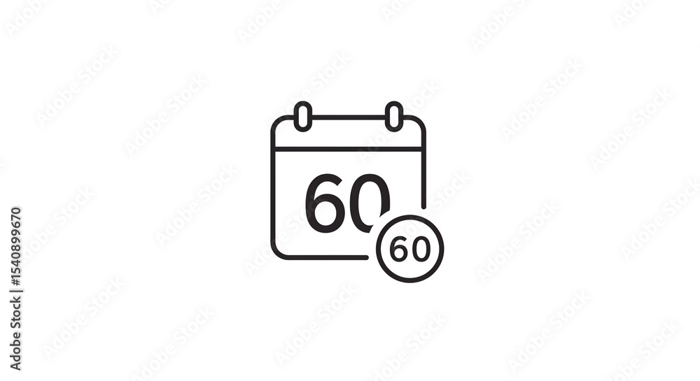 Aufkleber a calendar icon showing the number sixty with a smaller sixty icon on a white background simple desi
