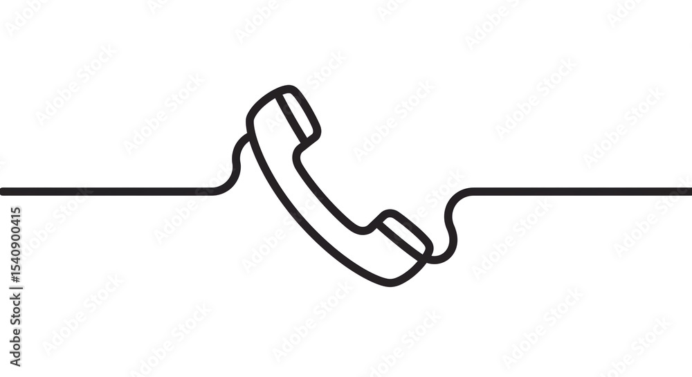 Poster a minimalist line art illustration of a telephone receiver with a connecting cord on white backgroun