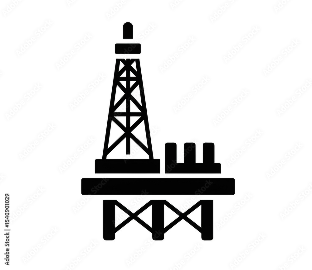 Poster black and white oil rig icon with a lattice tower and platform on a white background design element