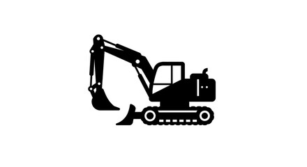 Naklejka premium A black silhouette of an excavator with a raised arm on a white background in a simple illustration