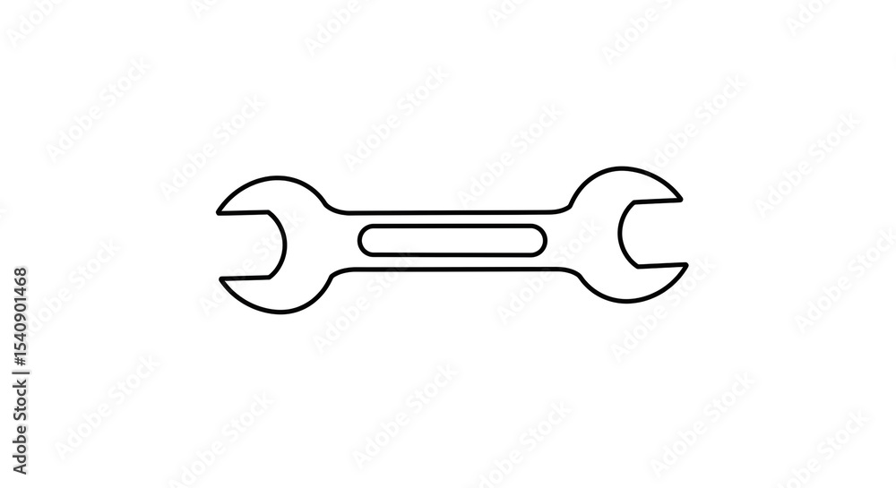 Aufkleber isolated outline drawing of a double open ended wrench on a plain white background in a horizontal v
