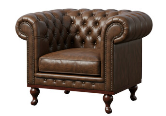 Isolated Classic Brown Leather Chesterfield Armchair
