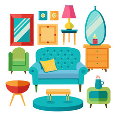 Furniture set silhouette bundle vector with editable design 