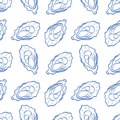 A Beautiful and Seamless Pattern Featuring Blue Oysters Set Against a Crisp White Background