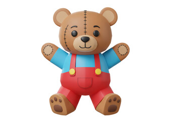 Isolated Cute Teddy Bear with Overalls Sitting Down