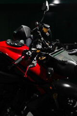 Mechanic performing system diagnostics via tablet. Motorcycle system diagnostic, scanning for...