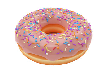 Isolated Pink Donut with Colorful Sprinkles