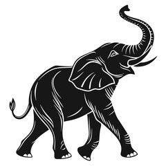 Obraz premium Elephant silhouette, walking majestically, trunk raised high