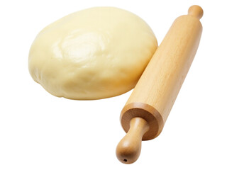 Raw dough and rolling pin isolated on transparent background
