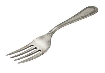 Isolated Antique Silver Fork with Ornate Details