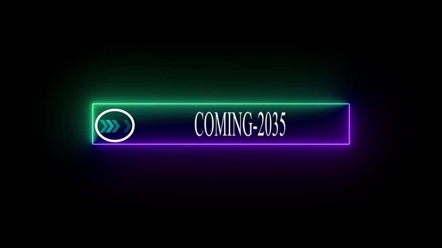 Neon Announcement "Coming 2035 with Glowing Arrow – Alpha Channel Animation.on black background.4k alfa cenell.