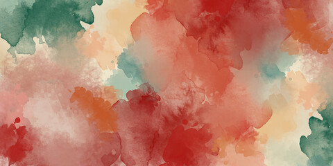 abstract watercolor background painting in yellow orange red and green colors