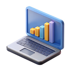 3d laptop and graph, Analyzing Data on Computer Screen Growth Increase	