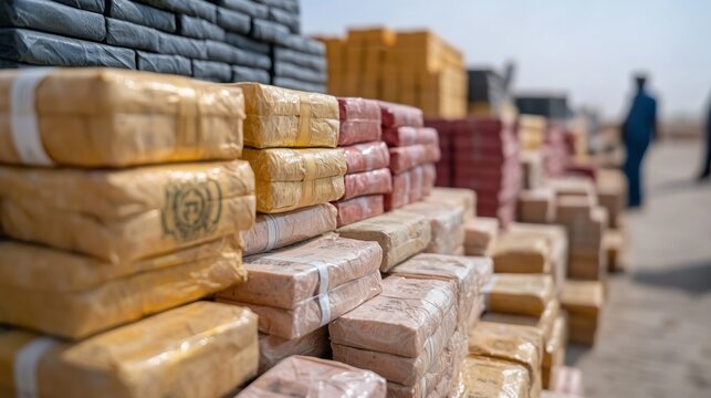 Seized by customs prohibited cargo, contraband goods packed in plastic bags, narcotics, medicinal ingredients