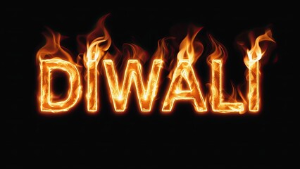 Flaming text spelling 'Diwali' against a black background. The letters are formed by bright flames, symbolizing the festival of lights.