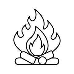 Realistic campfire illustration with stacked logs and embers perfect for autumn or winter designs