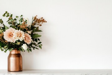 Fototapeta premium Beautiful Floral Arrangement in a Simple Vase on a Marble Table Background.