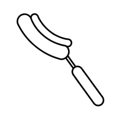 Grilling tongs holding a juicy sausage vector illustration for food packaging menus or culinary websites