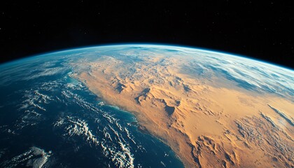 Stunning view of earth from space with vast deserts and oceans underneath