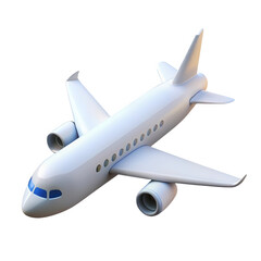 White airplane cartoon model isolated on transparent background