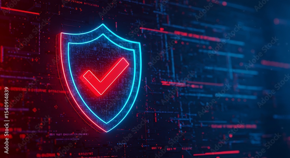 Poster cyber security shield protection digital data privacy network safety internet technology neon glow a