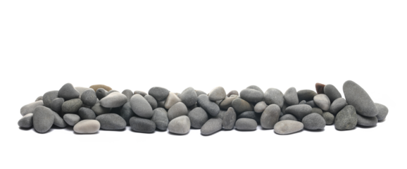 Decorative sea ​​pebbles line isolated on white background, side view